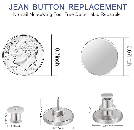 Ceryvop 12 Sets Buttons Pins for Jeans, No-Sew Replacement Jean Buttons for Loose Pants Tightener for Too Big thumbnail 2