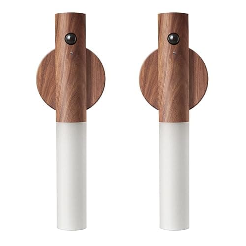 LANDGOO Wooden Motion Sensor Lights Indoor, Magnet Body Hallway Rechargeable LED Wireless Battery Operated Wall Sconce, Portable Decor Torch Night Lighting for Bedroom (Walnut Wood 2PCS) - Image 1