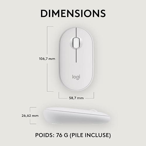 Logitech Pebble Mouse 2 M350s fine sans fil Bluetooth | Portable, légère, boutons personnalisables, clics discrets, Easy-Switch Windows/macOS/iPadOS/Android/ChromeOS - Blanc thumbnail 9