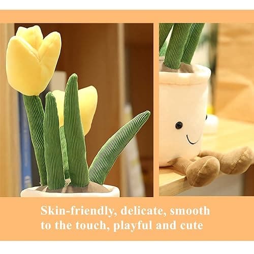 WUZHOU Tulip Plush Toy, 13.7" Flower Pot Stuffed Plushie Pillow Decoration, Soft Fluffy Toy Succulent Plants Friend Throw Pillow, Multicolor (Yellow-Tulip) thumbnail 3