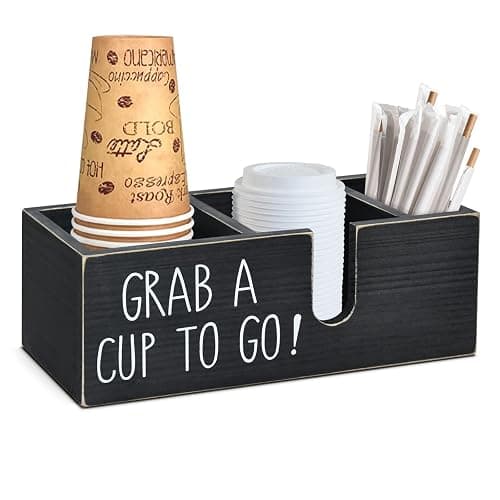 Cheeorry Coffee Station Organizer for Countertop, Cup and Lid Holder for Cup Lid Sleeve Pods Condiment, Wooden Disposable Cup Dispenser Holder for Coffee Bar Accessories Organizer and Storage - Image 1