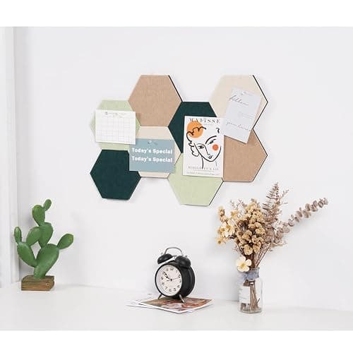 LAJAR 8 Pcs Hexagon Felt Bulletin Board Tiles, Self Adhesive Felt Pin Board Wall Tiles for Photos, Pictures, Memos (Green) thumbnail 2