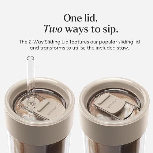 Ember Cold Tumbler 16 oz – Insulated Glass Iced Coffee Cup with Straw & Spill-Proof Lid, Keeps Drinks Cold, Eliminates Condensation, Modern Double-Wall Design, Sandstone thumbnail 6