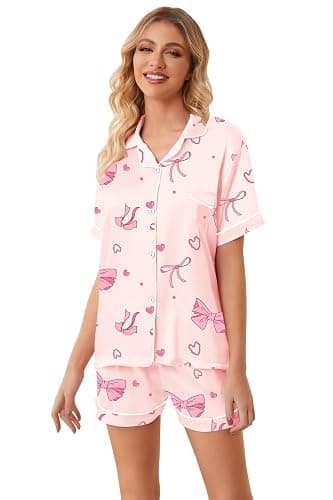 Umeyda Women & Girls Pajamas Set, Soft Satin Lightweight Silk Button-Down Top with Shorts 2 Piece PJS for Mom Boys Kids Gifts thumbnail 5