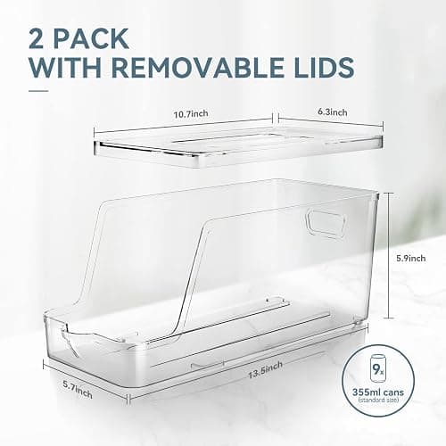 Soda Can Dispenser for Refrigerator with Lids, Stackable Drink Organizer for Fridge, Clear Plastic Refrigerator Organizer Bins, Beverage Can Holders for Pantry, Freezer, Kitchen, Cabinets Set of 2 thumbnail 2