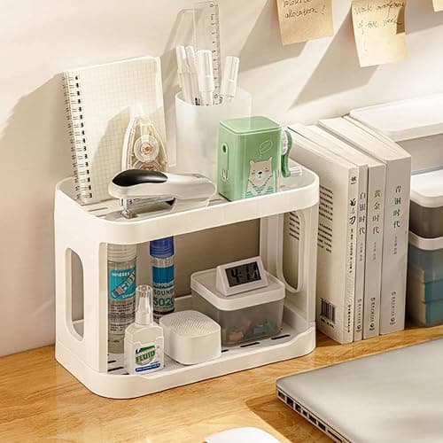 kaileyouxiangongsi 2-Tier Desk Organizers & Dispensers，Mail Holder for Office Desk Organization，Kitchen Spice Rack or Bathroom Countertop Organizer, Gift for Teachers, Classmates, and Friends,White thumbnail 3