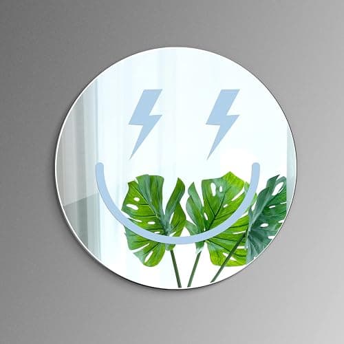 Weysat Preppy Room Decorations Round Smile Face Acrylic Mirror Wall Art Aesthetic Bedroom Decorations Room Funky Mirror 12 Inch(Light Blue) - Light Blue - Image 1