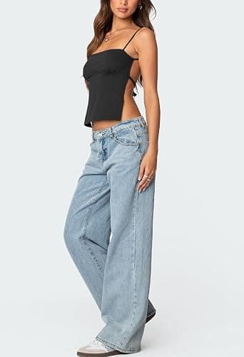 Backless Crop Top for Women Y2K Open Back Cami Top Spaghetti Strap Tie Back Sleeveless Cotton Summer Going Out Tank Top thumbnail 6