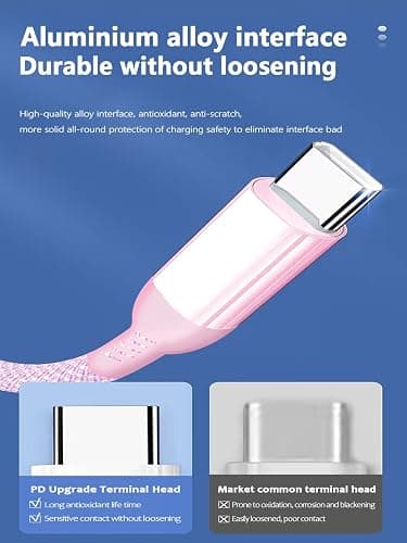 USB C Cable 15FT 1Pack,Extra Long USB-A to USB-C Cable Braided Fast Charger Cord Compatible with iPhone 15,Sony PS5,Samsung Galaxy S23 S22 S21,Note 9 Plus,OnePlus 10 Pro, Nintendo Switch, Moto(Pink) - 15FT - Pink - 1 thumbnail 6