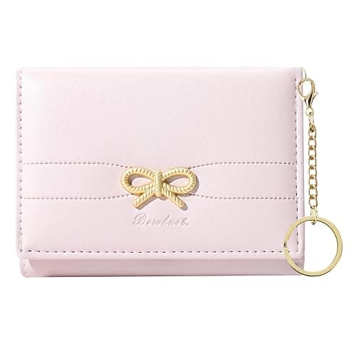 Sunwel Fashion Cute Coquette Bow Wallet with Key-chain Aesthetic Card Holder ID Window for Women Girls (PINK) - Image 1