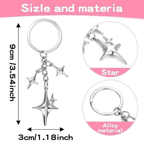 Tyqour Star Keychain Purse Charms Aesthetic Y2k Key Chain Stainless Steel Key Ring Purse Handbag Backpack Bag Charms for Handbags Backpack Car Holder thumbnail 4