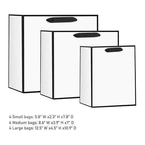 Offizon 12 Pcs White Gift Bags, Gift Bags with Tissue Paper (4 Small 6", 4 Medium 8.7", 4 Large 12.6"), Paper Bags with Handles for Birthdays and Holidays thumbnail 3