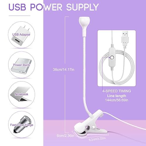 Geisofu UV Nail Lamp, White, Metal, 3W LED, Dual Wavelength, Dimmable, USB Powered, Flexible, Compact, Easy to Use thumbnail 4