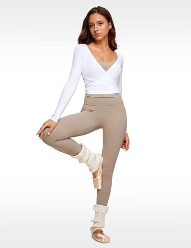 INGIA Womens V-Neck Long Sleeve Cross Wrap Top Slim Fit Soft Knit Layering Shirt Casual Yoga Gym Bandage Tie Tops thumbnail 5