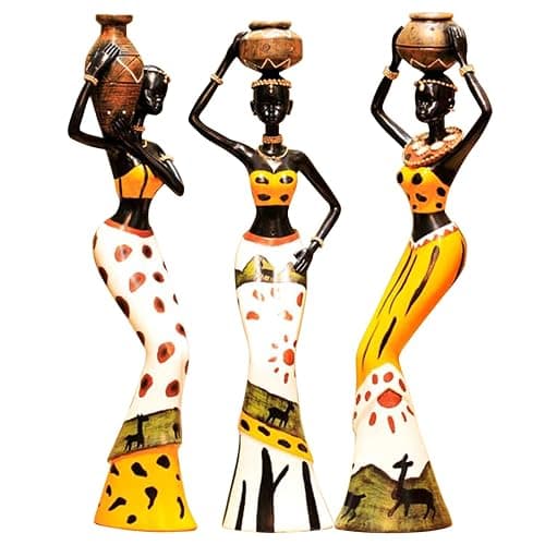 Juanxian 3 Piece Set African Women Figure Art Statues Girls Tribal Lady Figurine Statue Decor Collectible Art Piece Vintage Gift Craft Doll Stand W4545-3Pcs Yellow | Girls Tribal Lady Figurine, Collectible Art Piece, Vintage Gift Craft Doll, Stand W4545-3Pcs - Image 1