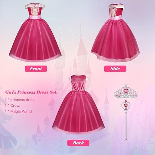 URAQT Robe de Princesse Filles Costume de La Belle au Bois Dormant(100-150) | Deguisement Princesse Fille Fête Anniversaire, Halloween, Noël, Carnaval, Cosplay, Robe de Soirée thumbnail 3