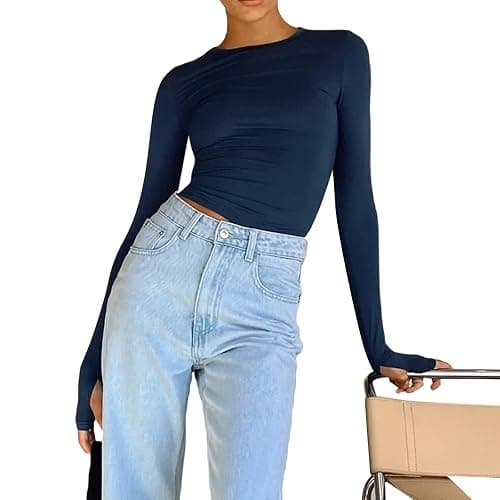 Women's Basic Long Sleeve Slim Fit Crop T Shirt Top Y2K Tops TikTok Crop Top Club Party E-Girls Streetwear thumbnail 2