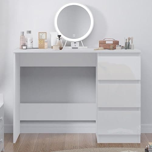 FWStyle Modern White Gloss 3 Drawer Dressing Table Home Office Desk Scandinavian Style Matt Frame thumbnail 5