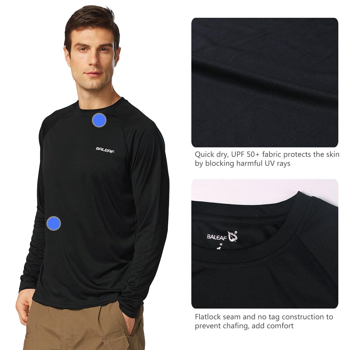 BALEAF Men's UV Shirt Water Resistant UPF 50+ Lycra Sun Protection Long Sleeve Shirt thumbnail 3