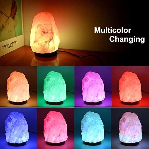 FANHAO USB Himalayan Salt Lamp with 8 Colors Changing, Natural Crystal Salt Rock Lamp Table Lamps for Gifts, Home Décor - Hand Carved, LED Bulb and Real Rubber Wood Base thumbnail 3