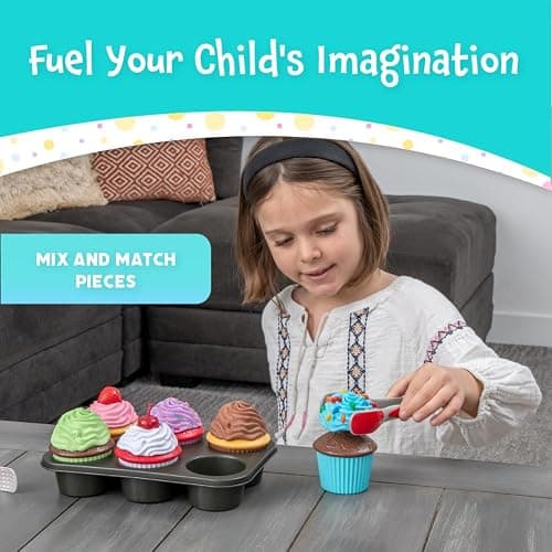 Popular Playthings Magnetic Bake & Play Cupcakes Toy Set, Pretend Cupcake Kitchen Kit for Kids, Gifts for Toddler Girls - 20 Pieces thumbnail 4