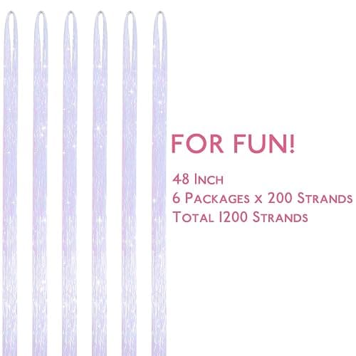 WENNALIFE Hair Tinsel for Girls, Bright White Fairy Kit 1200 Strands 6PCS 48 Inch Heat Resistant Glitter Tinsel Hair Extensions Kit Christmas Feathers Sparkle Strands thumbnail 3