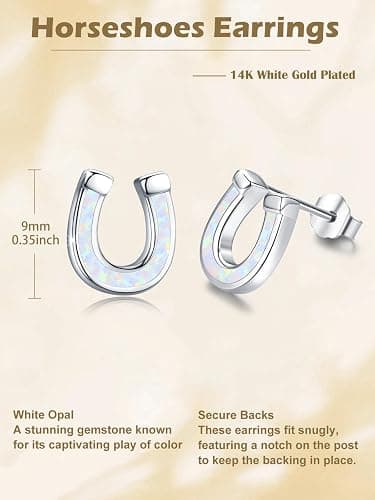 Lmoneta Opal Horseshoe Earrings for Women, Hypoallergenic | Image unavailable opal horseshoe earrings; lucky equestrian-inspired jewelry for women and horse lovers. thumbnail 5