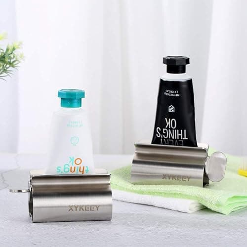 XYKEEY Set of 2 Toothpaste Squeezer Rollers, Metal Toothpaste Tube Wringer Seat Holder Stand (Stainless Steel) thumbnail 6
