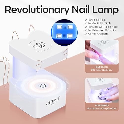 modelones Short Almond Gel Nail Tips Kit, 9-in-One Nail Glue with Portable U V Lamp 216Pcs 12Sizes Pre-Etched Press ons Fake Acrylic Extension Kit DIY Salon Gift for Women thumbnail 5