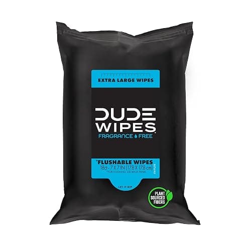 DUDE Wipes Unscented Travel Wipes - 1 pack (18 Count) - Extra-Large Adult Flushable Wipes for Sensitive Skin - Infused with Vitamin E and Aloe - Septic and Sewer Safe - Image 1