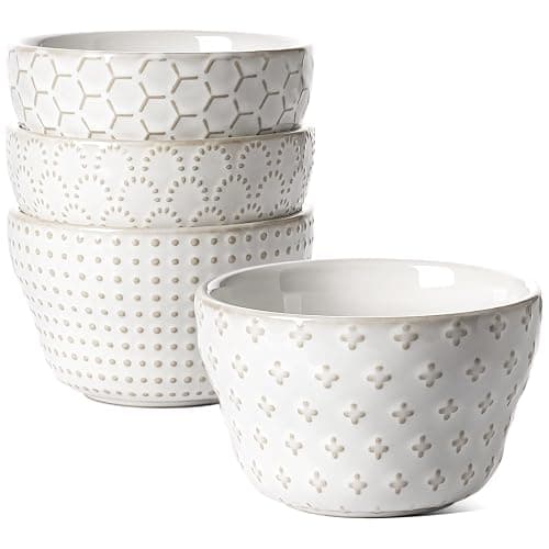 LE TAUCI Small Bowls 8 oz, Dessert Bowl, Ice Cream Bowl for Chili Dipping Sauce Coffee Bouillon, Ceramic Soup Cups - 4 inch, Set of 4, Arctic White - Image 1