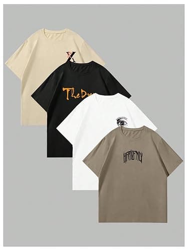 VIPWOLF Men's 4 Piece Y2K Graphic Tees Shorts Sleeve Cool T-Shirts Top | Short Sleeve Graphic Tees Men Pack, Casual, Crew Neck, Summer Cool Y2k Shirts thumbnail 2