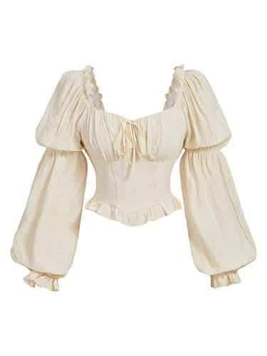 MakeMeChic Women's Renaissance Pirate Costume Corset Tops Puff Long Sleeve Ruched Bust Ruffled Peplum Peasant Blouse - Image 1
