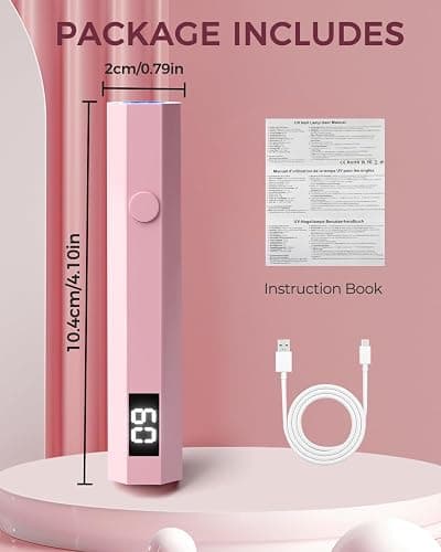 mlogiroa UV Nail Light Handheld UV Light for Nails 3W Portable Led Lamp with 2 Timer Settings 20/60s for Gel Polish Home DIY Salon Women(Pink) thumbnail 7