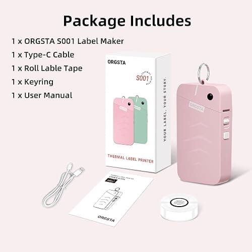 ORGSTA Label Maker, S001 Portable Bluetooth Label Maker Machine with Tape, Thermal Label Printer for Home, Office, School Organization, Wireless Mini Labeler Machine, Pink thumbnail 9