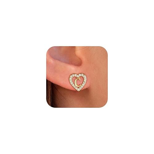 Eaciy Christmas Gifts for Grandkids Initial Earrings for Girls, 18K Gold Plated Heart Initial Letter Earrings Teen Girl Gift Trendy Stuff Birthday Christmas Gifts for Girls Kids Jewelry - Image 1