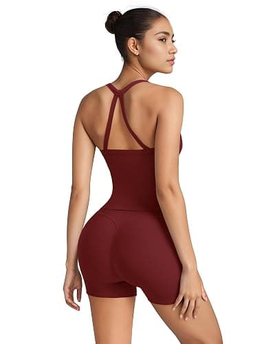 SUUKSESS Women 2 Piece Workout Sets High Waisted Tummy Control Biker Shorts Halter Padded Tank Tops thumbnail 2