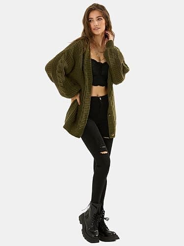 EXLURA Womens 2026 Oversized Cardigan Sweaters Fall Winter Lightweight Soft Knit Cardigan Open Front Button Outwear Coats thumbnail 4