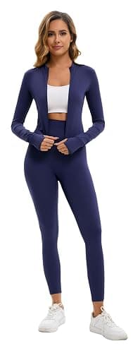 Belriviere Womens Two Piece Tracksuit Set Long Sleeve Zipper Jacket with Athletic High Waist Leggings Workout Set - S - Navy Blue thumbnail 5