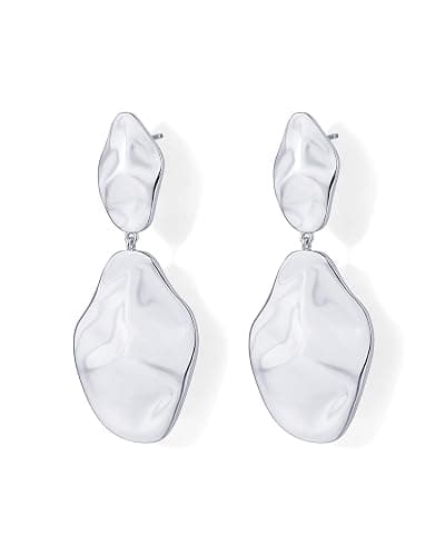 PAVOI 14K Gold Plated 925 Sterling Silver Posts Teardrop Statement Dangle Earrings | Lightweight Hammered Drop Dangle Earrings for Women thumbnail 3