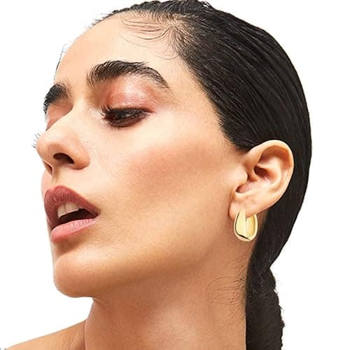 6 Pairs 14K Gold Plated Hoop Earrings for Women Lightweight Chunky Hoop Earrings Multipack Hypoallergenic, Thick Open Twisted Huggie Hoops Earring Set Jewelry for Gifts. thumbnail 4