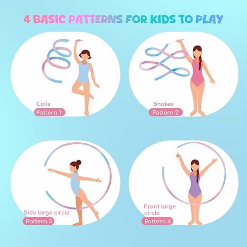 Yeavinfser Tanzband Set, 2 Stück Bunte Gymnastikbänder mit Stab, Regenbogen Farbband für Tanz, Gymnastik & Spiel, Ideal für Mädchen, Kindergeburtstage, Weihnachten, Ostern, Perfekt für Schule Zuhause thumbnail 4