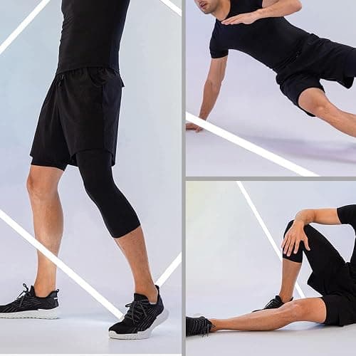 LANBAOSI 2 Pack 3/4 One Leg Compression Tights for Basketball Leg Sleeve Capri Athletic Base Layer Underwear for Gym Running thumbnail 6