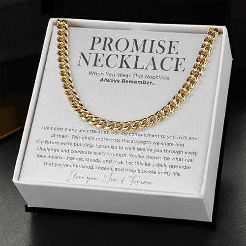 VIRAGIL Promise Cuban Chain Necklace for Him, 7mm Thick, Sentimental Gift for Husband, BF Gifts for Birthday, Gift Ideas for Boyfriend, Valnetine Gifts for Him thumbnail 2