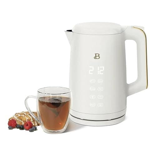 Beautiful 1.7-Liter Electric Kettle 1500W - Fast Boiling Stainless Steel Water Kettle with 4 Temperature Presets for Tea & Coffee - Cordless with Touch Display. Kitchen Appliances (White Icing) thumbnail 8