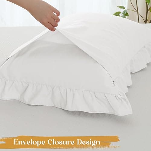 Homiest 2-Pieces Ruffle Pillow Case & Fitted Sheet Set, White Twin Sheets with Ruffled Pillow Shams, 15 Inch Deep Pocket, Cute & Coquette Microfiber Bed Set for Decorating Bedroom Hotel thumbnail 7