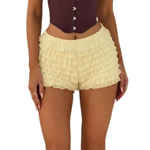 Womens Lace Trim Layered Ruffle Lolita Bloomer Shorts Coquette Sexy Boy Shorts Y2k Frilly Pumpkin Fairy PJ Bottoms - Image 1