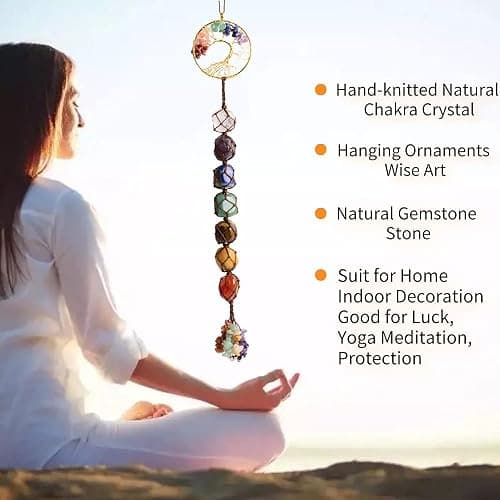 Tree of Life Chakra Stones Healing Crystals Feng Shui Hanging Ornament 7 Chakra Wall Ornaments Meditation Hanging Car Ornament Window Ornament for Home Decor Christmas Tree Decor thumbnail 4
