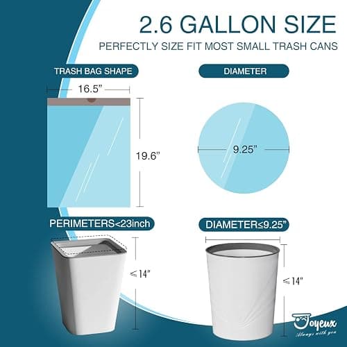 JOYEUX 2.6 Gallon Small Trash Bags, No-Tearing Drawstring Mini Garbage Bags for Bathroom Kitchen, Beachside Breeze Scent, 66 Count thumbnail 2