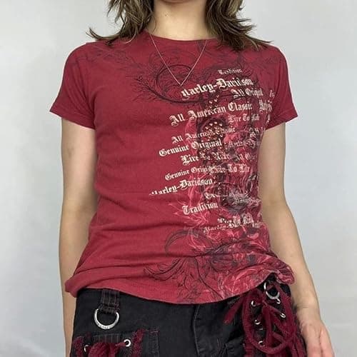 Emo Grunge Top Short Sleeve Y2k Shirts Vintage Streetwear Tops Women 2000s Fashion thumbnail 6